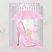 赤ちゃんシャワーガールピンクベビーシューダイヤモンドA2 招待状 (正面/裏面)