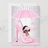 赤ちゃんシャワーガールピンクベビーシューダイヤモンドA3 招待状 (正面)