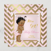 赤ちゃんシャワーガールピンク金ゴールドシェブロン民族 招待状 (正面/裏面)