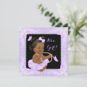 赤ちゃんシャワーガールラベンダーバタフライツチュエスニック 招待状 (スタンド正面)