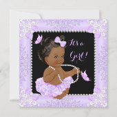赤ちゃんシャワーガールラベンダーバタフライツチュエスニック 招待状 (正面)