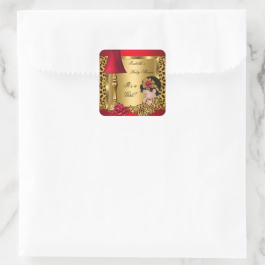 赤ちゃんシャワーガールレッド金ゴールドバラヒョウ スクエアシール (バッグ)