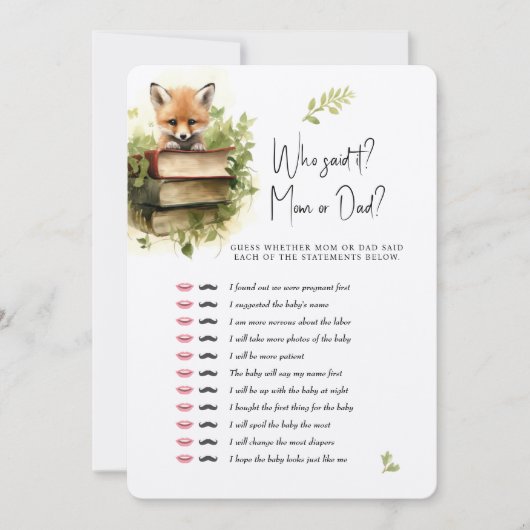 赤ちゃんシャワーキツネ誰が言ったの？ママかパパか？ 招待状 (正面)