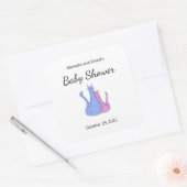 赤ちゃんシャワーキャットツインズイラストレーションブルーピンク スクエアシール (封筒)