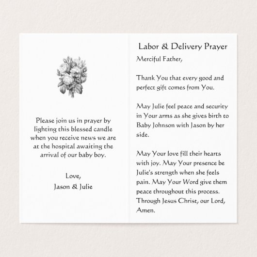 赤ちゃんシャワーキャンドルカトリック宗教祈りの言葉 名刺 (内部フラット)