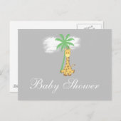 赤ちゃんシャワーキリン銀灰色招待状 インビテーションポストカード (正面/裏面)