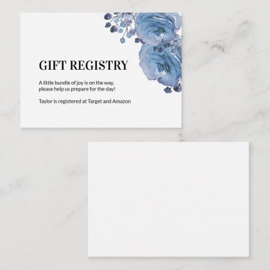 赤ちゃんシャワーギフト登録用の登録証 エンクロージャーカード (正面/裏面)