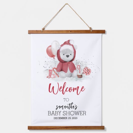 赤ちゃんシャワークリスマスポーラーベアホリデーサイン 吊り下げ型タペストリー (正面)