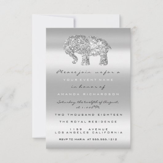 赤ちゃんシャワーグレー気球エレファントガールボーイシルバー 招待状 (正面)