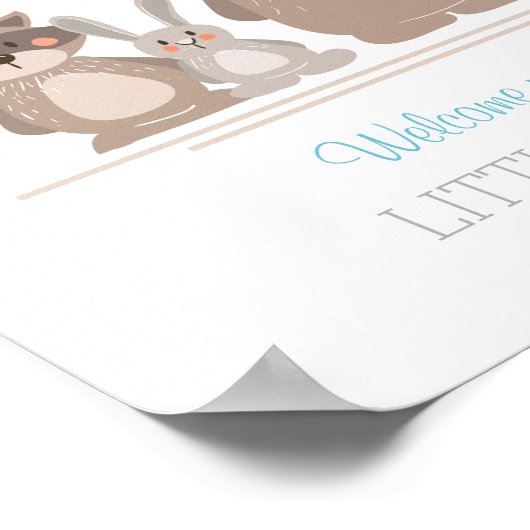 赤ちゃんシャワーゲストブック指紋ウッドランドブルー ポスター (角)