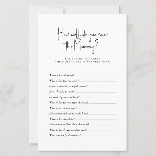 赤ちゃんシャワーゲームあなたがどれだけママを知っているか (正面)