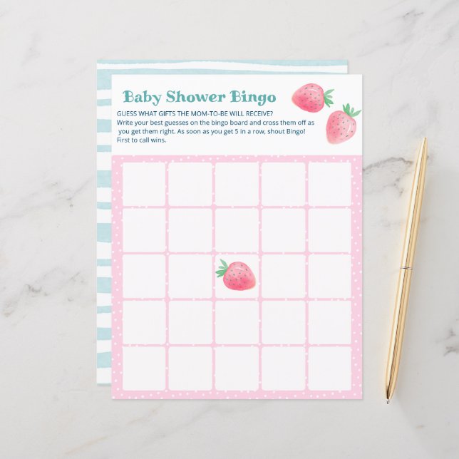 赤ちゃんシャワーゲームかわいいイチゴのシート。 (正面/裏面インサイチュ)