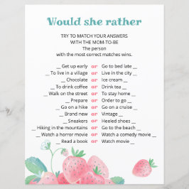 赤ちゃんシャワーゲームかわいいイチゴのシート。