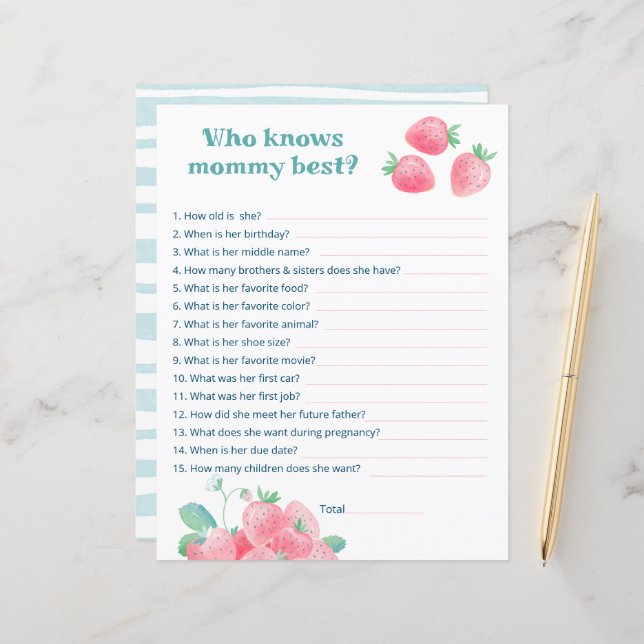 赤ちゃんシャワーゲームかわいいイチゴのシート。 (正面/裏面インサイチュ)