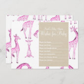 赤ちゃんシャワーゲームのためのピンクのキリン&クラフトの願い 招待状 (正面/裏面)
