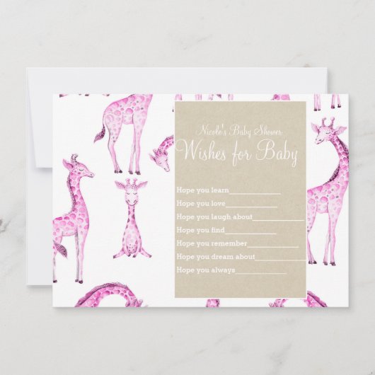 赤ちゃんシャワーゲームのためのピンクのキリン&クラフトの願い 招待状 (正面)