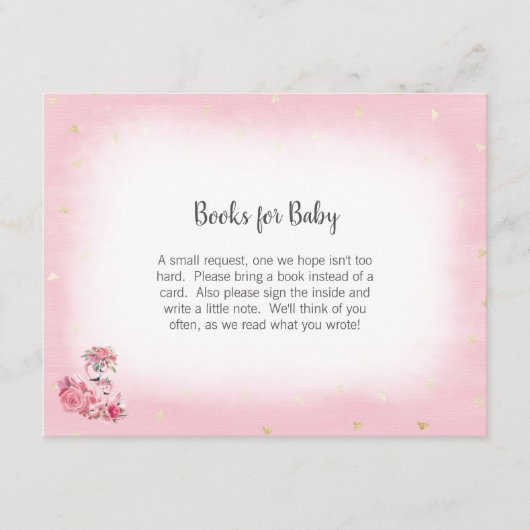 赤ちゃんシャワーゲームのためのピンクのフラミンゴバレリーナ本 エンクロージャーカード (正面)