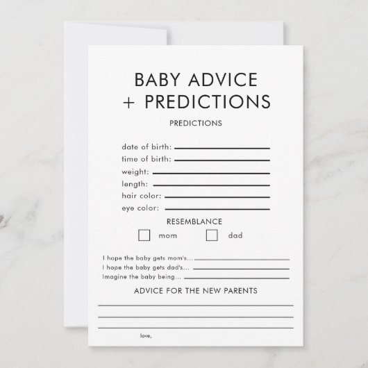 赤ちゃんシャワーゲームのアドバイス及び予測 招待状 (正面)