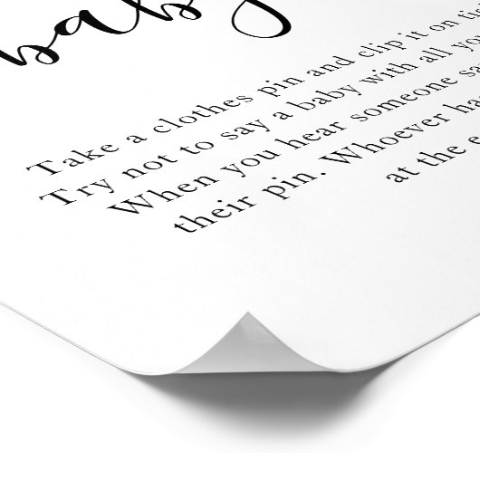 赤ちゃんシャワーゲームのサインを言わない ポスター (角)