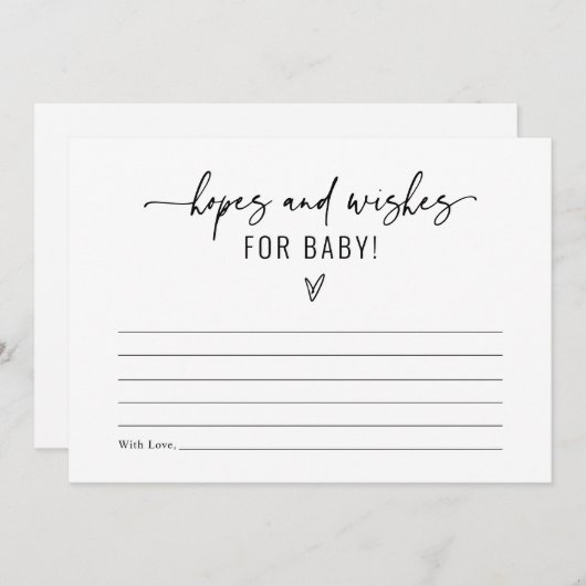 赤ちゃんシャワーゲームのミニマルな希望と希望 招待状 (正面/裏面)