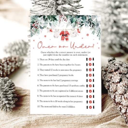 赤ちゃんシャワーゲームの上または下のクリスマスレッドサンタ 招待状