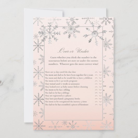 赤ちゃんシャワーゲームの上または下のピンクのスノーフレーク 招待状 (正面)