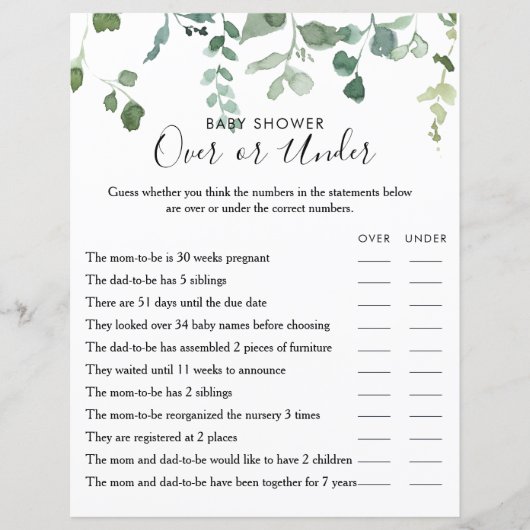 赤ちゃんシャワーゲームの上または下の緑の葉 (正面)