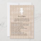 赤ちゃんシャワーゲームの下に白いテディベア 招待状 (正面)