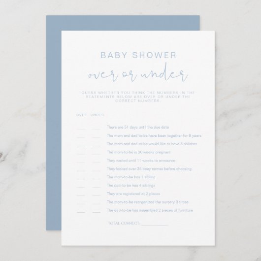 赤ちゃんシャワーゲームの下のLEAHパステルブルー 招待状 (正面/裏面)