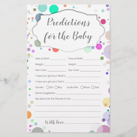 赤ちゃんシャワーゲームの予測とアドバイス (正面)