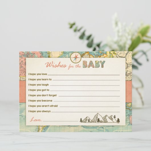 赤ちゃんシャワーゲームアドベンチャートラベルへの願い アドバイスカード (スタンド正面)
