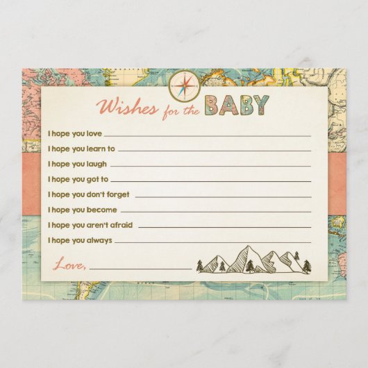 赤ちゃんシャワーゲームアドベンチャートラベルへの願い アドバイスカード (正面)