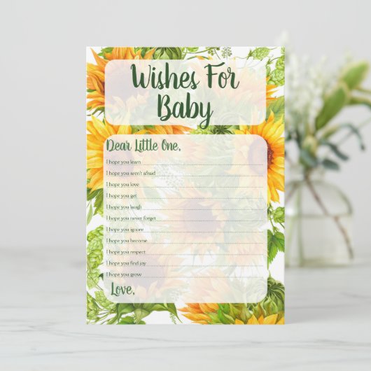 赤ちゃんシャワーゲームイエローを願うヒマワリ 招待状 (スタンド正面)