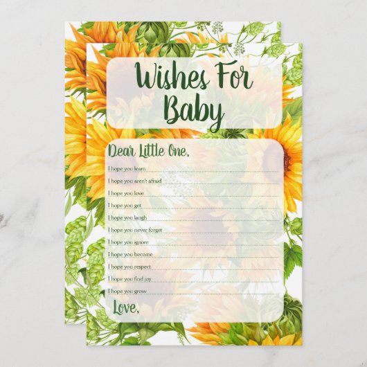 赤ちゃんシャワーゲームイエローを願うヒマワリ 招待状 (正面/裏面)