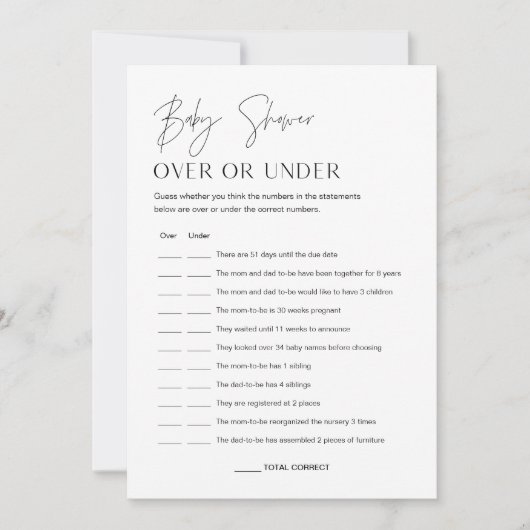 赤ちゃんシャワーゲームカードの上または下にハーローベビー 招待状 (正面)