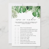 赤ちゃんシャワーゲームカードの下のCORA熱帯 招待状 (正面)