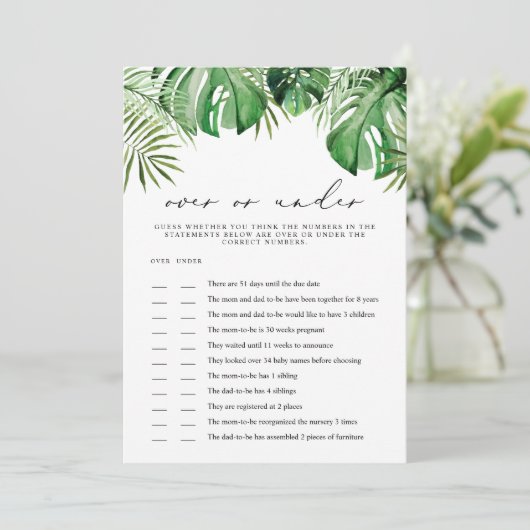 赤ちゃんシャワーゲームカードの下のCORA熱帯 招待状 (スタンド正面)