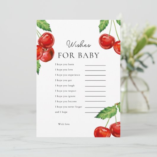 赤ちゃんシャワーゲームカードの願い事の上のさくらんぼ シーズンカード (スタンド正面)