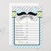 赤ちゃんシャワーゲームカードの黒い口ひげの願い アドバイスカード (正面/裏面)