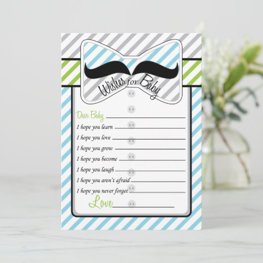 赤ちゃんシャワーゲームカードの黒い口ひげの願い アドバイスカード (スタンド正面)