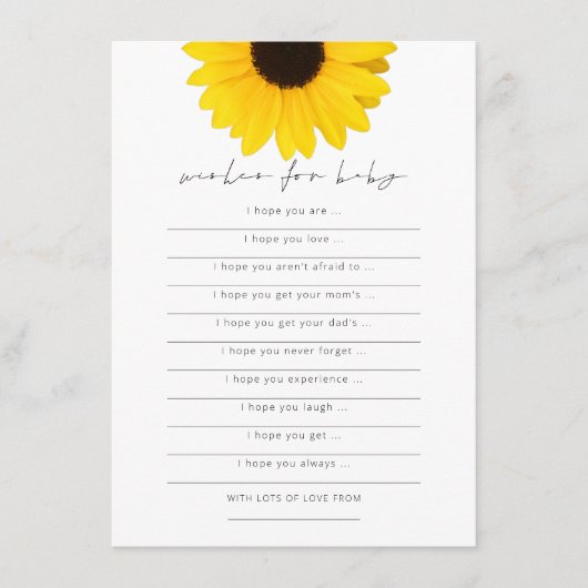 赤ちゃんシャワーゲームカードへのひまわり願い 招待状 (正面)