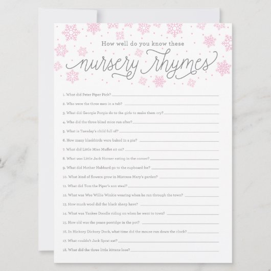 赤ちゃんシャワーゲームカードコドモ童謡ゲーム雪の結晶 招待状 (正面)