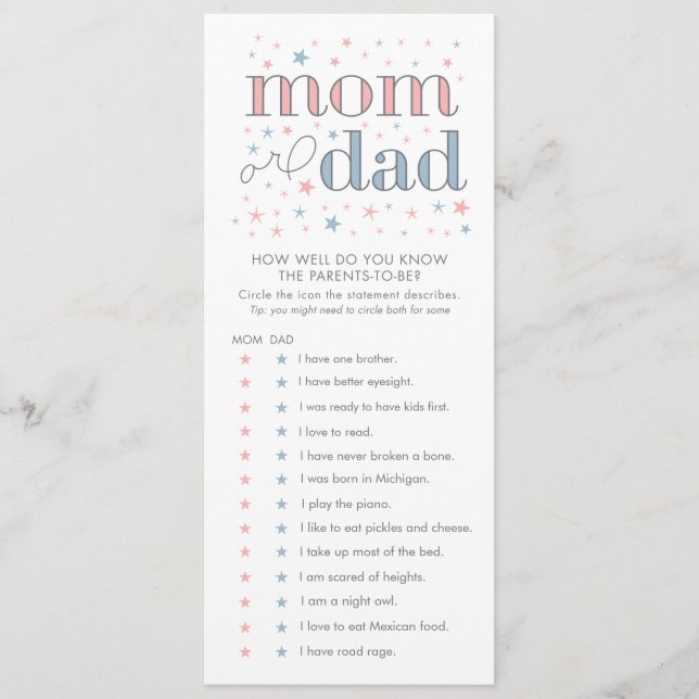 赤ちゃんシャワーゲームカード (正面)