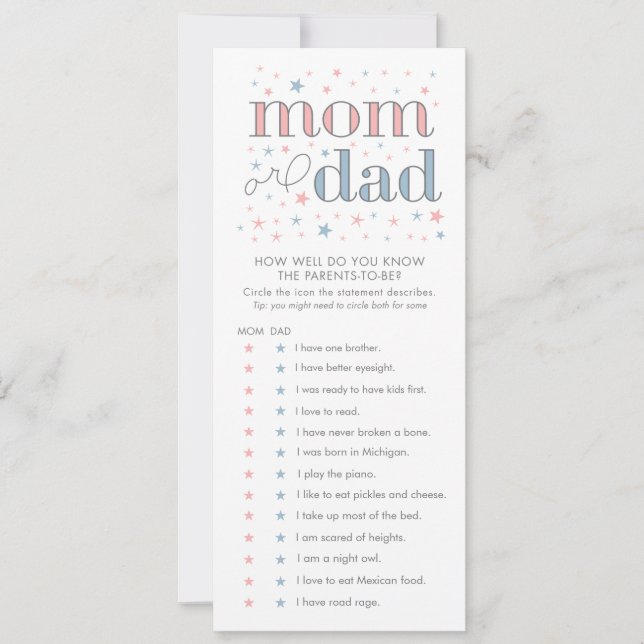 赤ちゃんシャワーゲームカード (正面)