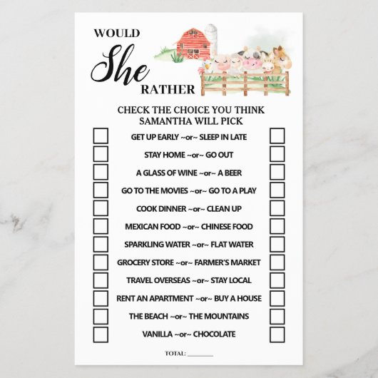 赤ちゃんシャワーゲームカード 農場編 チラシ (正面)