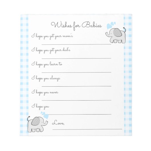 赤ちゃんシャワーゲームゾウの願い ノートパッド (正面)