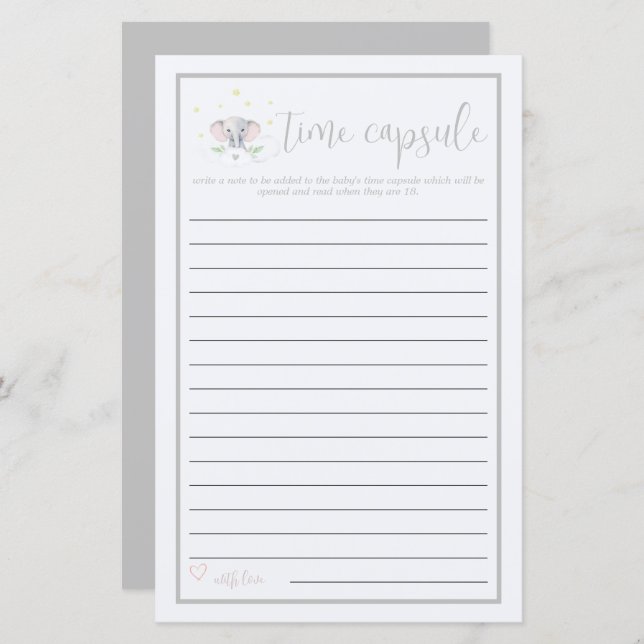 赤ちゃんシャワーゲームタイムカプセルゾウ (正面/裏面)