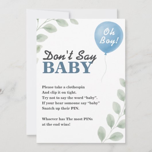 赤ちゃんシャワーゲームバルーンユーカリ 招待状 (正面)