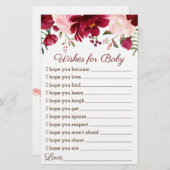 赤ちゃんシャワーゲームバーガンディーピンクフローラの願い (正面/裏面)