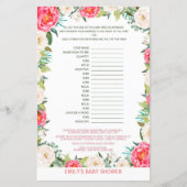 赤ちゃんシャワーゲームピンクとアイボリー花模様 (裏面)